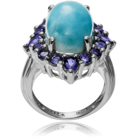 Brinley Co. Women's Larimar Lolite Accent Sterling Silver Oval Fashion Ring