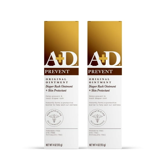 A D Original Diaper Rash Ointment Prevents & Treats Diaper Rash, Moisturizing Skin Protectant with Vitamins A & D, Healing Skin Ointment for Dry and Cracked Skin 4oz 2 Pack
