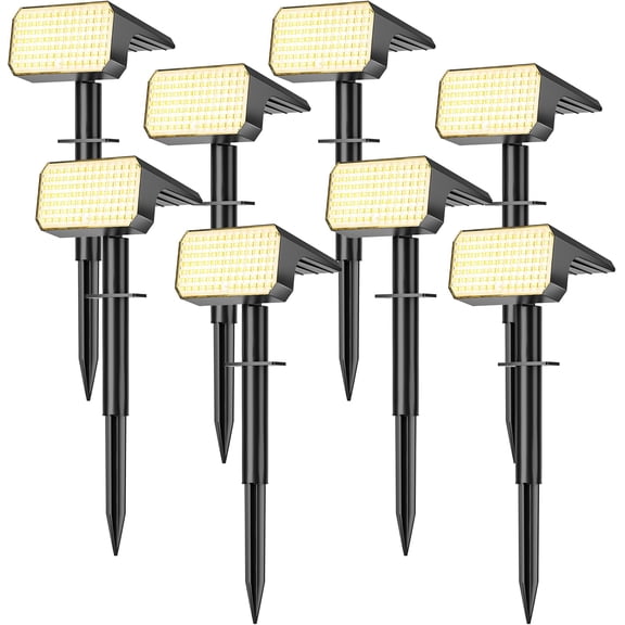 NACINIC IP67 Solar Spot Lights (8-Pack) - 90 LEDs, 4 Modes & 2-in-1 Design. Auto On/Off Flood/Wall Lights for Yard, Garden & Pathway in Warm White.
