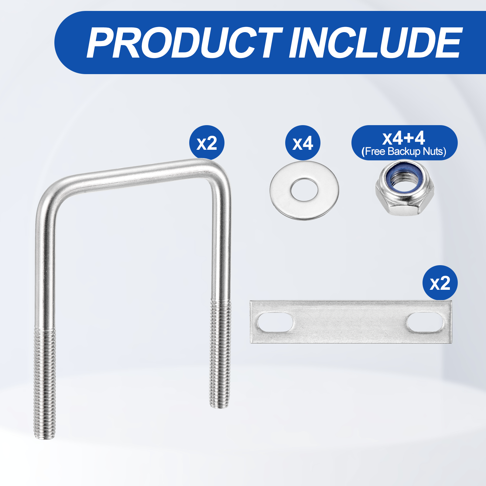 U Bolts 2Set (M8x60x90mm), Square U Bolt Kits 304 Stainless Steel with Nylon Lock Nut Washers Plates - for Construction, Pipe, Trailer, Automotive, Leaf Spring Fastener