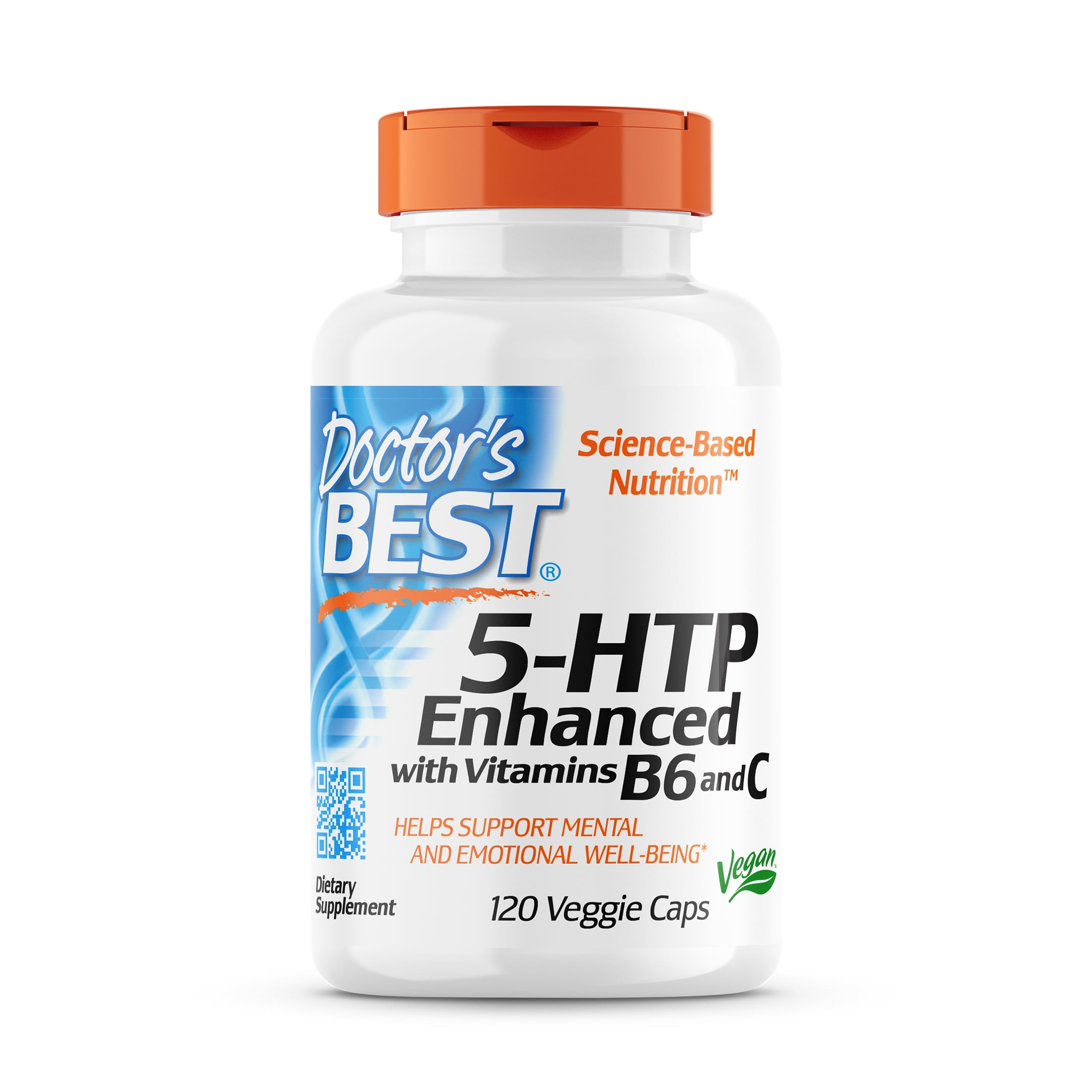 Doctor's Best 5-HTP Enhanced with Vitamins B6 and C, Non-GMO, Vegan, Gluten Free, Soy Free, 120 Veggie Caps