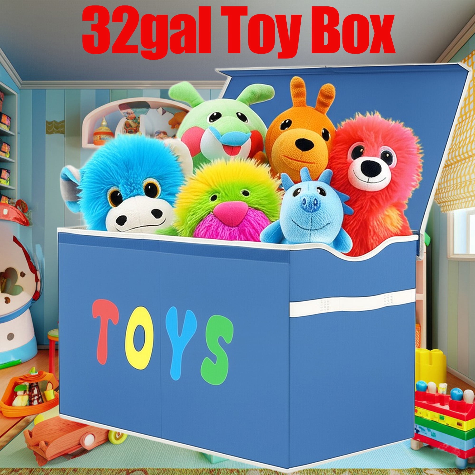 VICTORICH Extra Large Child Collapsible Toy Storage Fabric 32 gal Kids Room Toy Chest, Blue