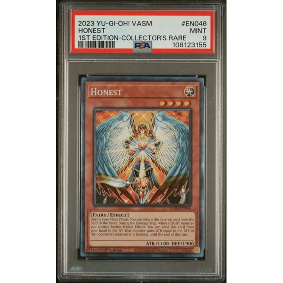 Yu Gi Oh! TCG, PSA Graded 9 MINT, Honest Honest #EN046, Vasm Valiant Smashers, Fully Encapsulated Bundle with Compatible Yu Gi Oh! Hard Sealed Case