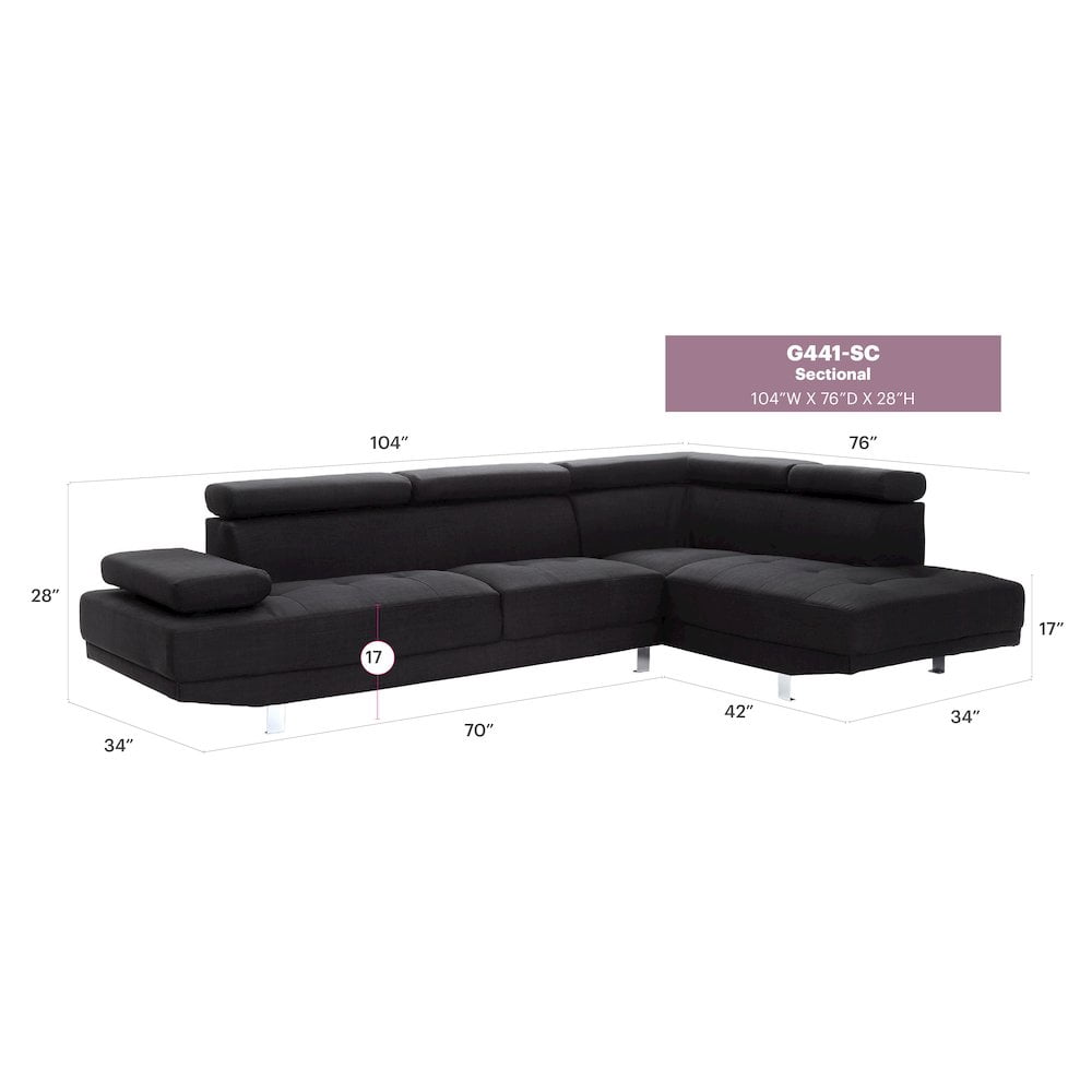 Glory Furniture Riveredge Sectional in Black Color