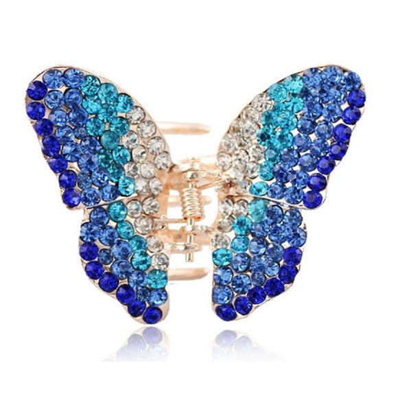 Suoirblss 1 horquilla de mariposa elegante con diamantes de imitación, pinza de mandíbula para mujer (azul)