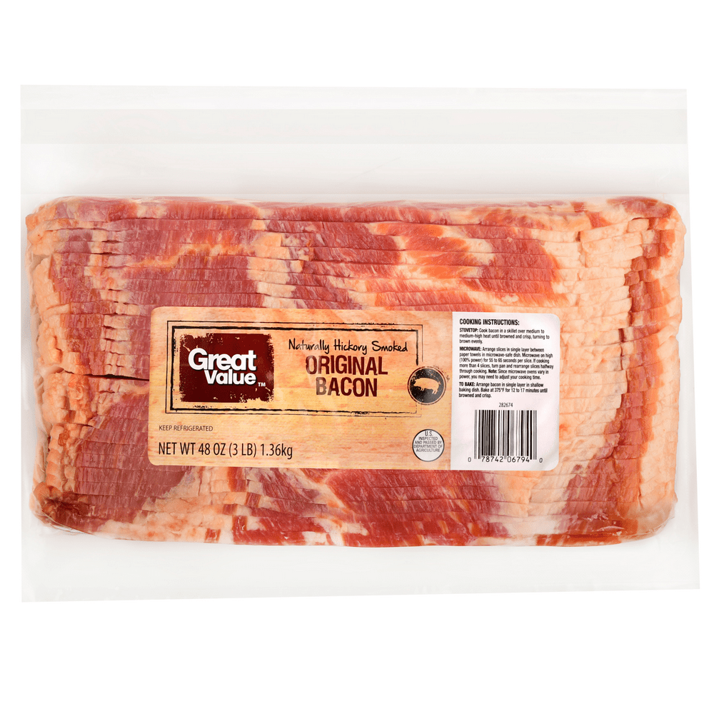 Great Value Original Bacon Hickory Smoked, 48 oz