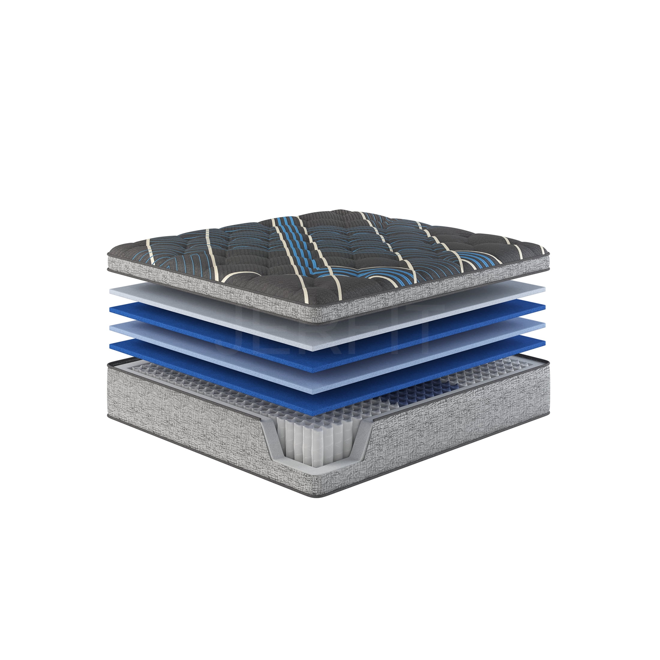 JERFIT 15 Inch King Hybrid Mattress, Euro Top Plush Cooling Gel Memory Foam, Individually Pocketed Coils for Motion Isolation, Edge Support, Grey and Blue