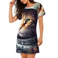 thumbnail image 2 of Lsque Astronaut Cat Pattern Nightgowns for Women Sleep Shirts Short Sleeve Nightshirt Pullover Nightdress Soft Sleepwear Relaxed Fit Nightdress, 2 of 6