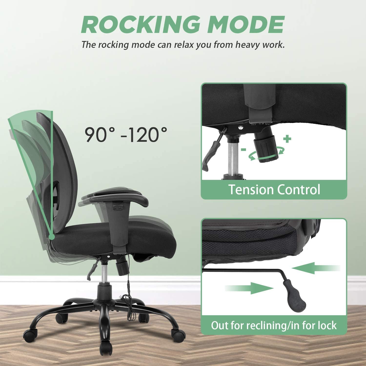 BestOffice Ergonomic Office Chair, Adjustable Arms, Lumbar Support for Women, Men(Black)