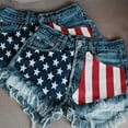 thumbnail image 4 of Dyfzdhu Independence Day Denim Shorts for Women Stretch Flag Print Button Fly Distressed Ripped Jean Shorts With Pocket, 4 of 9