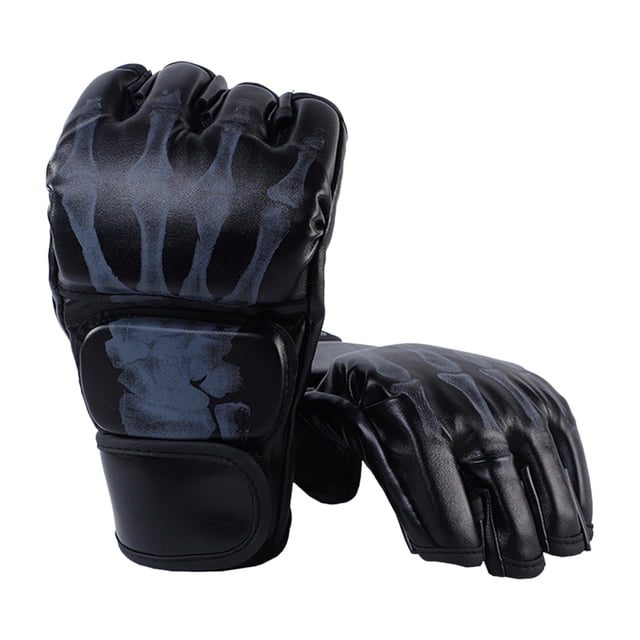 jinwen Mma Boxing Gloves Breathable Open Palms Half Finger Half Mitts for Hand Black