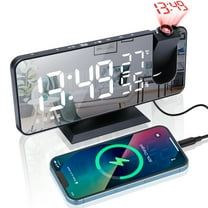 Alarm Clock - Projection Alarm Clock for Bedroom Ceiling, 7.4" Digital Radio Alarm Clock with Projector, Dual Loud Alarm Clock with USB Port, 4 Dimmer, Snooze, 180° Rotable, Plug-in, 12/24H DST