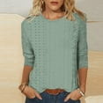 thumbnail image 2 of ZQGJB Womens 3/4 Length Sleeve Tops Dressy Summer Crewneck Pullover Trendy Lace Crochet Eyelet Basic Tees Shirt Lightweight Soft Cotton Blouse Army Green XL, 2 of 7