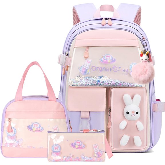 Backpack, Kawaii Bunny Backpack Bag Schoolbag for All Age Anyone, Cute Schoolbag/Bookbag with Lunch Box Daypack Casual Pack with Chest Strap
