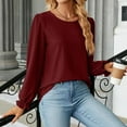 thumbnail image 5 of Baberdicy Womens Tops Women's Long Sleeve T Shirt Fashion Crew Neck Tops Solid Color Casual Blouses Plus Size Tops for Women Wine, 5 of 7
