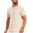 thumbnail image 4 of INSPIRE CHIC Men's Retro Texture Button Down Short Sleeve Outdoor Henley Shirt L Beige, 4 of 5