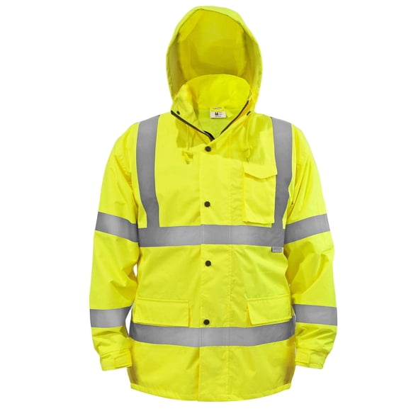 JORESTECH Chaqueta Lluvia de Seguridad Impermeable Reflectante Alta Visibilidad con Malla Interior Amarillo/Lima ANSI Clase 3 Nivel 2 Tipo R JK-03 (S)
