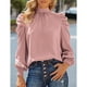 thumbnail image 2 of Mujeres largo puff manga Tops camisa de moda elegante suelta casual color puro Masajeadores cuello blusa para el trabajo, 2 of 6