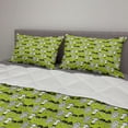 thumbnail image 2 of Forest Comforter & Sham Bedding Set, Woodland Theme Along Mushrooms Mother Nature Plants Vegetables Cooking, 3 pcs Duvet Set Microfiber Filling Quilt, 5 Sizes, Lime Green Charcoal Grey, by Ambesonne, 2 of 4