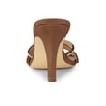 thumbnail image 2 of BLISSFUL STEP Women's Triple Strap Rhinestone Mules Open Toe Stiletto Heel Slide Sandals Brown 6, 2 of 7