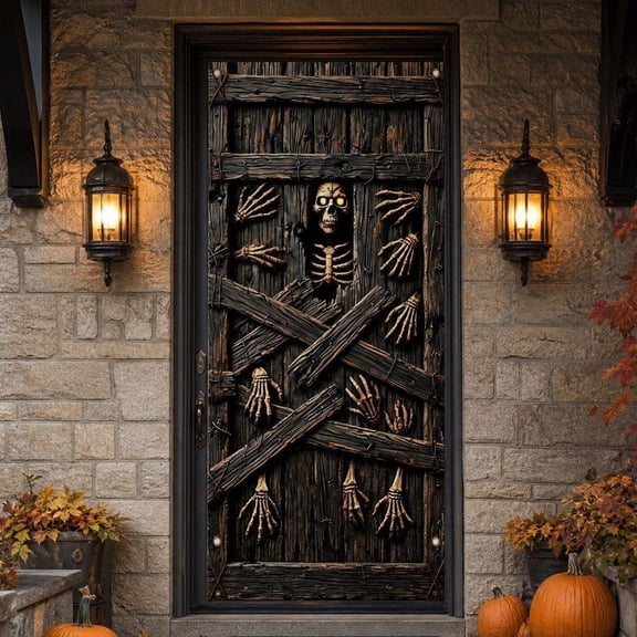 Halloween Skull Door Cover Curtain - Festive Decoration for Doors, Easy to Hang with Fastening Ropes - Perfect for Home Parties and Holiday Celebrations, Adds Festive Charm