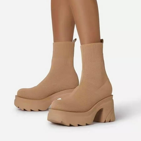 

TALKVE Boots Retro Winter Short Suede Heels Breathable Women s High Shoes Stretchy Women s Boots