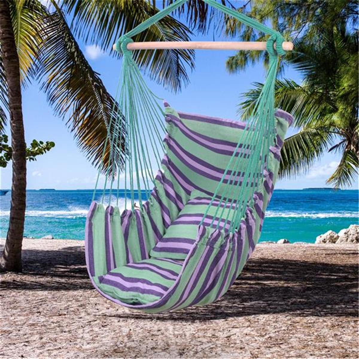 Details about   Hammock Chair Distinctive Cotton Canvas Hanging Rope Chair with Pillows 