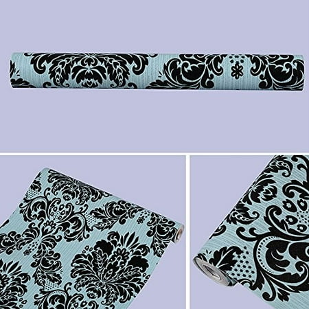 Simplelife4u Black Damask Contact Paper Self Adhesive Shelf Liner