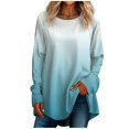 thumbnail image 2 of Womens Tops Women's Casual Plus SizeLong Sleeved Round Neck Gradient Printing T-shirt Top Pullover Shirts for Women Kagetolytai Cyan L, 2 of 5
