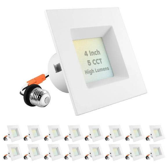 Luxrite 16-Pack 4" Square LED Recessed Can Light 14W=75W 5 Color Option 950 Lumens Dimmable Wet Rated ETL Listed