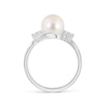 thumbnail image 2 of Angara Freshwater Cultured Pearl Bypass Ring with Diamond Trio in 14K White Gold for Women | June Birthstone Jewelry for Her, 2 of 8