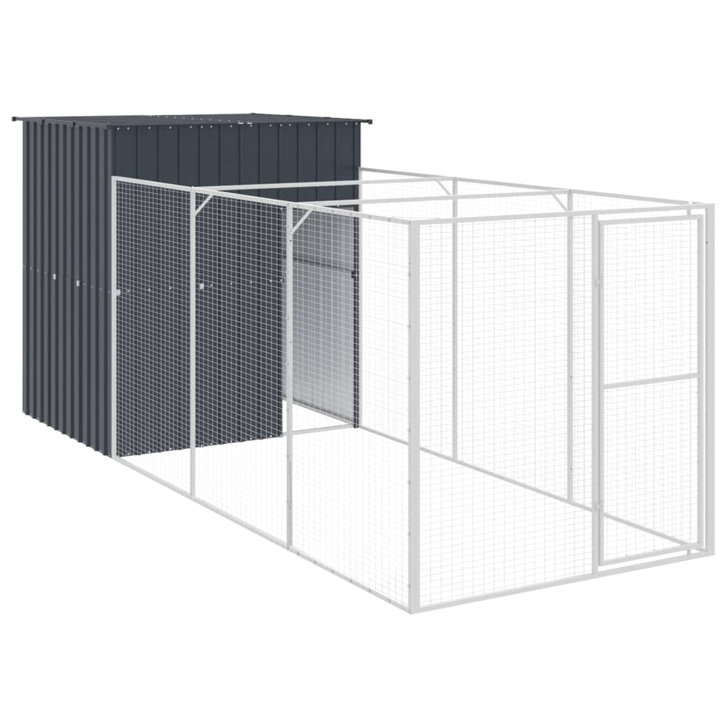 vidaXL Galvanized Steel Outdoor Dog Kennel Shelter with Run Waterproof