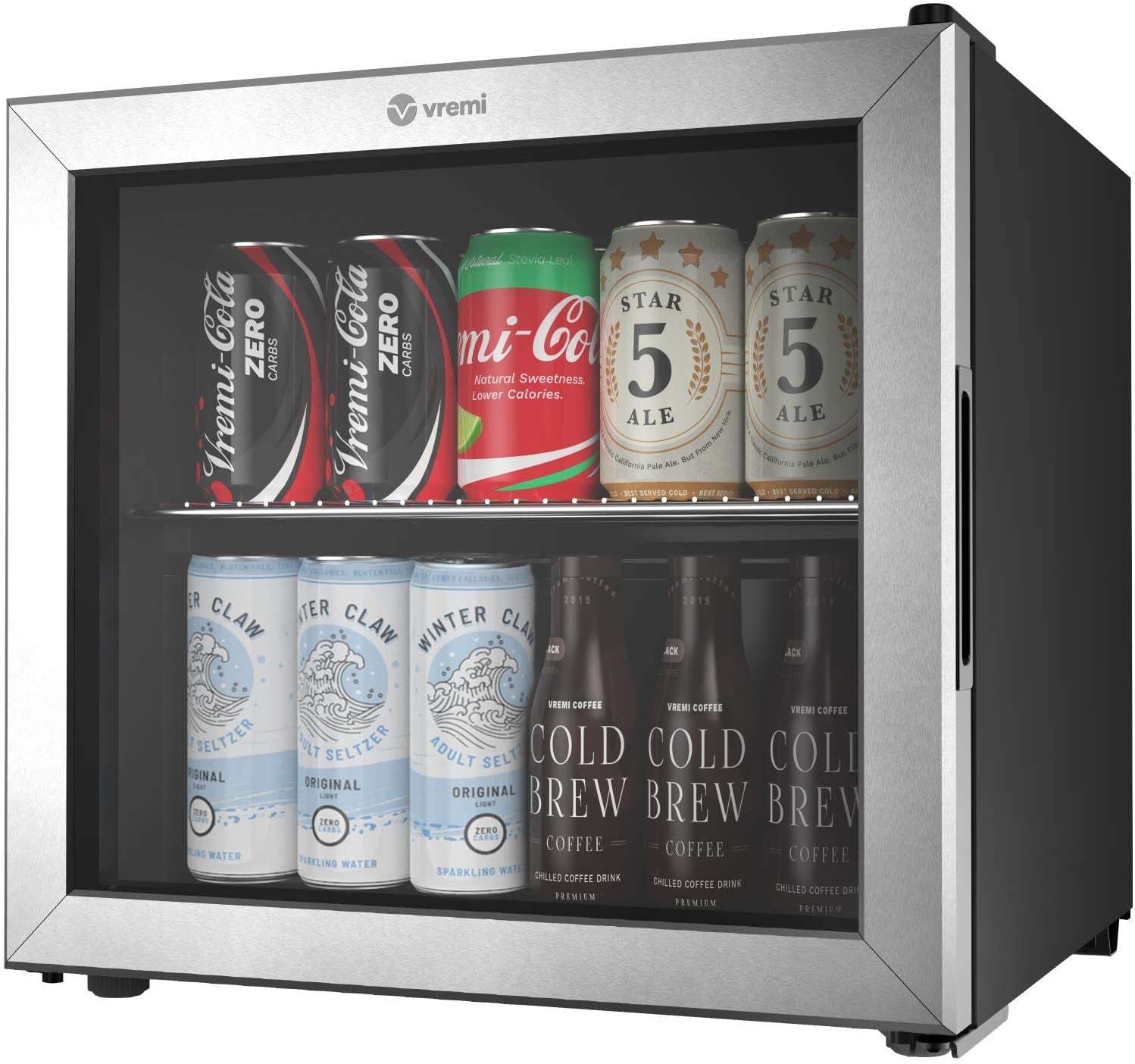 Vremi 1.7 Cubic Feet Beverage Cooler Double Layered Glass Door Mini
