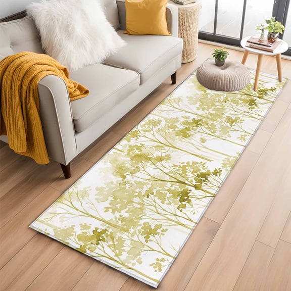Runner Rug 2 x 6 Ft, Watercolor Forest Green Washable Non-Slip Floor Mat for Kitchen Hallway/Entryway, Abstract Art Modern Trees Long Kitchen Runner Area Rugs for Living Room, Low-Profile