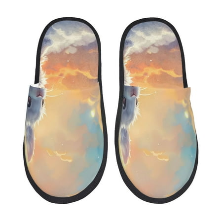 Balery Sunshine Colorful Cloud Rabbit Slient Indoor Furry Fleece Comfort House Shoes Soft Non-Slip Home Shoes Cotton slippers House Slippers-- Medium