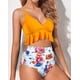 thumbnail image 3 of Trajes de baño de dos piezas para mujer Bikini de talle alto con volantes y volantes Cuello en V Traje de baño con control de barriga Amarillo floral (L Sailing Electrónica, 3 of 5