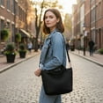 thumbnail image 3 of Classic Canvas Handbag for Women, Multi-Compartment Tote Purse with Adjustable Shoulder Strap, Lightweight Daily Work Bag(Black), 3 of 5