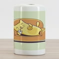 thumbnail image 2 of Cookie Ceramic Toothbrush Holder, Kitten Character Laying down on a Couch Sipping Milk, Decorative Versatile Countertop for Bathroom, 4.5" X 2.7", Cream Orange, 2 of 4