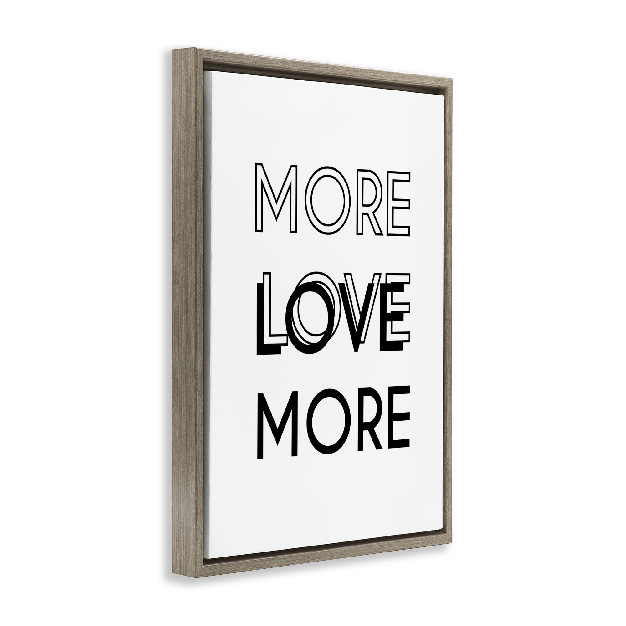 Stupell Industries More Love Typography Text & Numbers Painting Brown Floater Framed Canvas Art Print Wall Art, 17 x 25