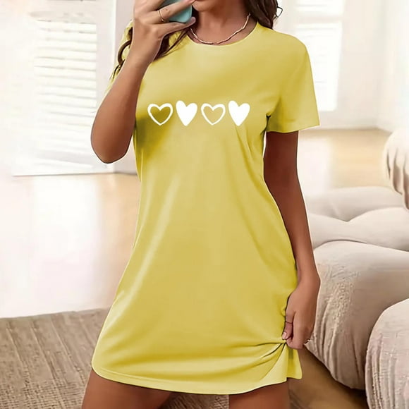 Camisón corto de talla grande para mujer, camisón de manga corta con estampado de pecho a la moda, camisón para mujer