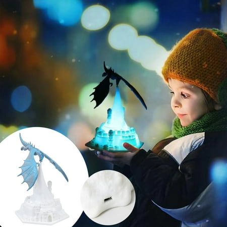 

ON SALE! Loyerfyivos Night Light Led Lamp 3D Printed Volcano Dragon Lamps Dragon Ice Castle Moon Night Light with USB Rechargeable for Bedroom Kids Sleep Accompany Christmas Gift