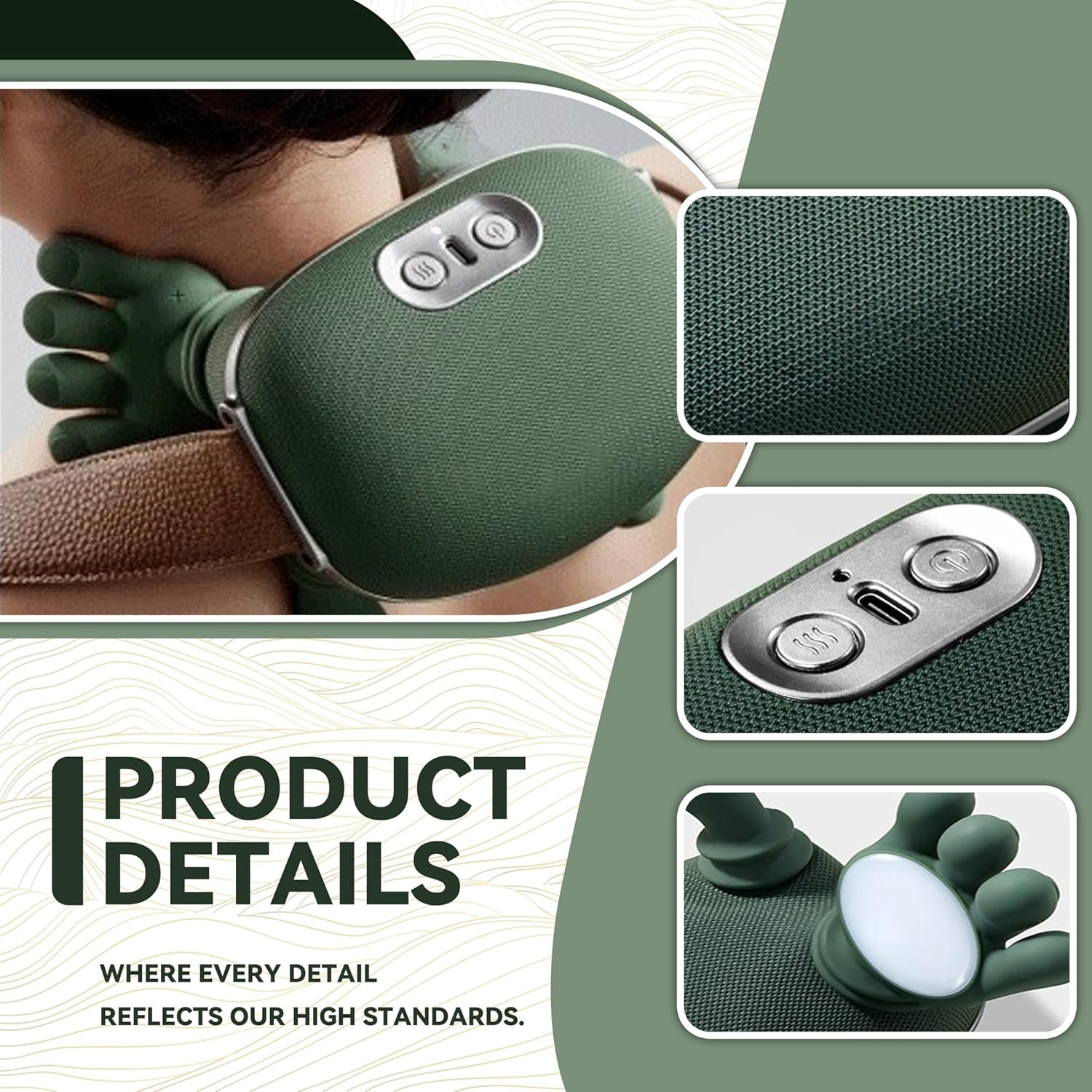 Neck Massager with Fingers Heat, Bionic Heated Shiatsu Massager for Neck Shoulder Pain Relief & Muscle Relaxation, Portable Body Massager (Green)