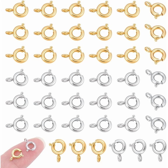 50Pcs 18K Gold Plated Spring Clasps Platinum Jewelry Clasps Connectors with Open Jump Rings Jewelry Accessory Sets for Bracelets Necklaces Pendants DIY Crafts(Silver/Gold)