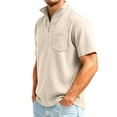 thumbnail image 4 of Kixjoy Short Sleeve Shirt Men Quarter Zip Corduroy Big and Tall Polo Shirt Stand Collar Lounge Loose Fit Basic Pullover Tops with Pockets, Khaki L, 4 of 9
