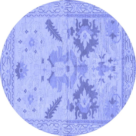 Ahgly Company Machine Washable Indoor Round Oriental Blue Traditional Area Rugs, 8' Round