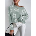 thumbnail image 5 of CoCozhu Women's Ribbed Knit Long Sleeve Top Floral Drop Shoulder Loose Sweater, 5 of 6