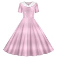 thumbnail image 6 of Vornjynx Midi Dresses for Kids Girls Plaid Printed Button-Up Collar V Neck Summer Wedding Trendy Dress Pink Size 8, 6 of 7