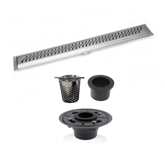 36 Inch Linear Shower Drain with 2 Inch ABS Shower Drain Base and Hair Trap Set (6 Designs), SereneDrains