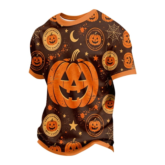 Halloween Shirts for Men Halloween Pumpkin Graphic Tees Mens Short Sleeve Crewneck Funny Halloween Holiday Costumes Tops