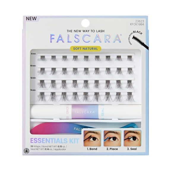 Kiss FALSCARA False Eyelashes Essentials Lash Extension Kit, Soft Natural, 36 Lash Clusters